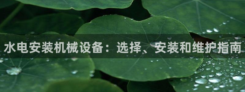 金年会app平台有人玩过吗：水电安装机械设备：选择、安装和维护指南